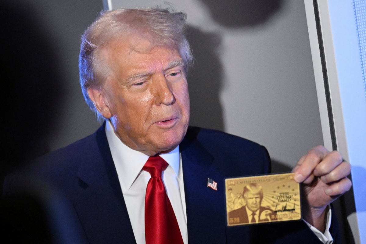 As markets melt down, Trump touts $5m gold card for wealthy immigrants  (featuring his face) | The Independent