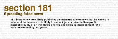 Criminal Code of Canada - section 181 - Spreading false news