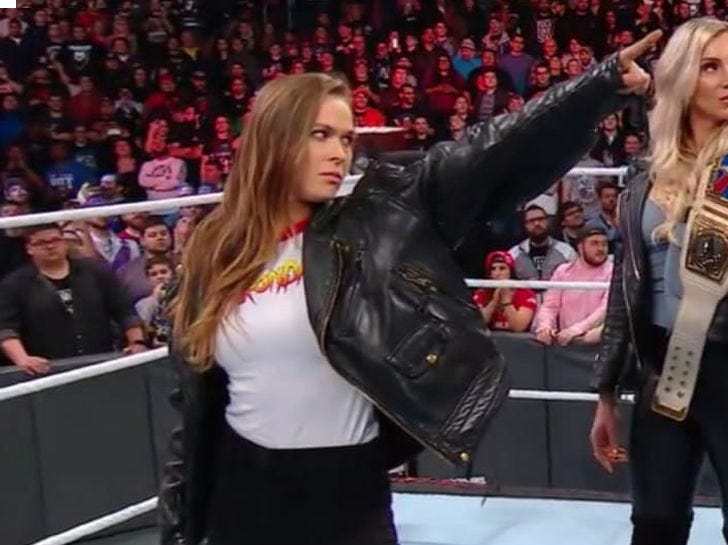 ronda rousey crashes royal rumble going to wwe full time