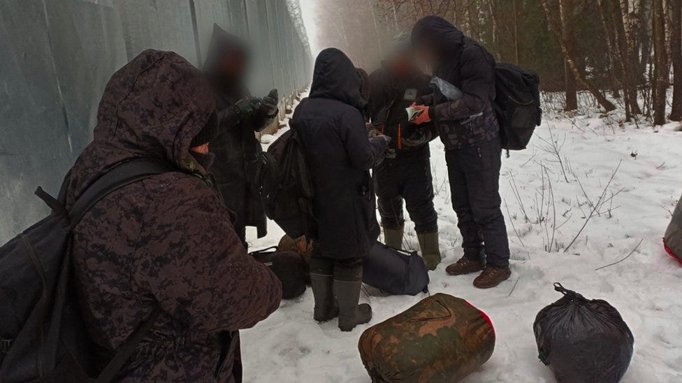 Migrants walk through heavy snow for hours trying to cross into the EU
