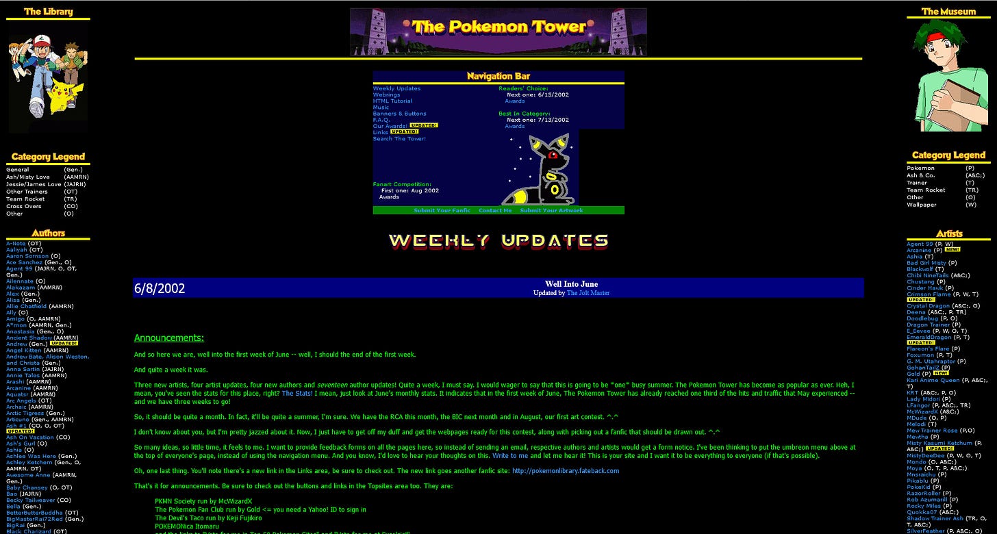 The Pokémon Tower’s layout from June 2002