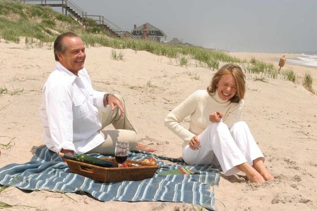 Something's Gotta Give. Jack Nicholson and Diane Keaton have a beach picnic.