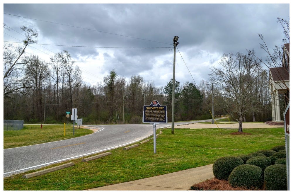 Antioch Baptist Church historical marker location, Mount Meigs, Montgomery County, Alabama