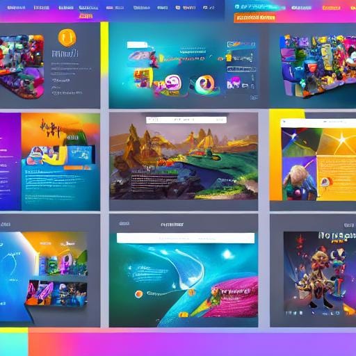 A cartoon of a collage of websites with clashing colour schemes