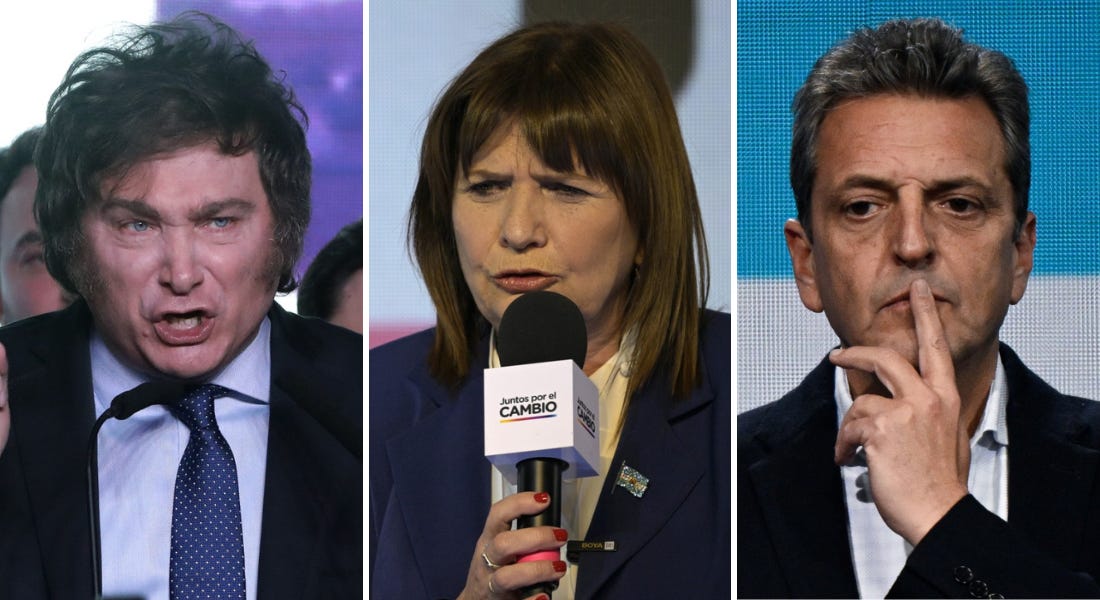 Milei, Bullrich e Massa: quem são os candidatos que disputarão a  Presidência da Argentina - Folha PE