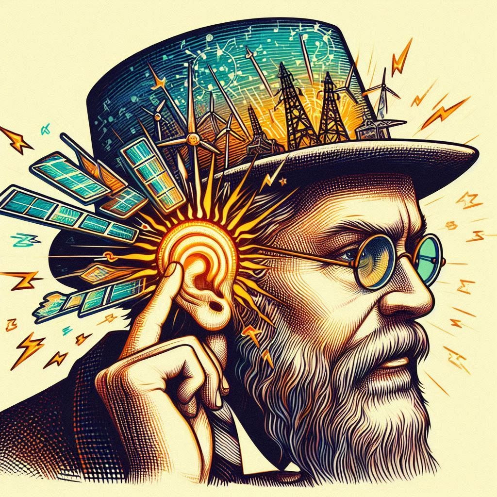 author who is being bothered by a ringing in their ear, solarpunk drawing