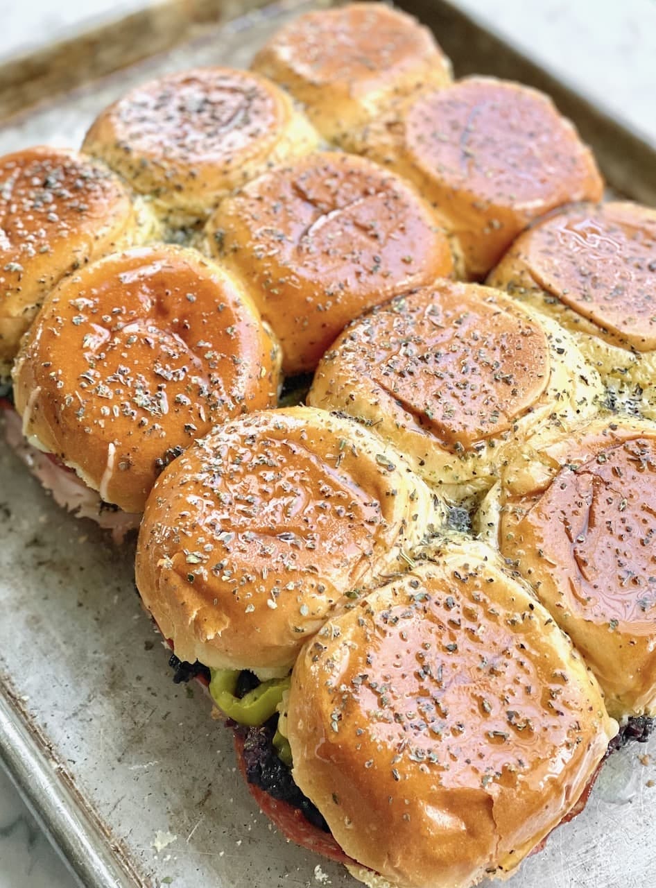 sheet pan sliders ready to go in the oven