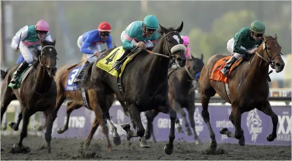 Zenyatta sprints toward the finish line in the 2009 Breeder's Cup Classic hosted at Santa Anita