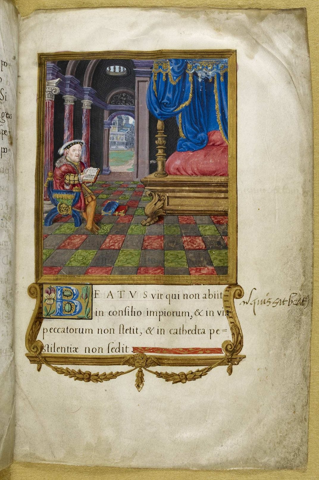 Illustration of Henry studying his psalter.