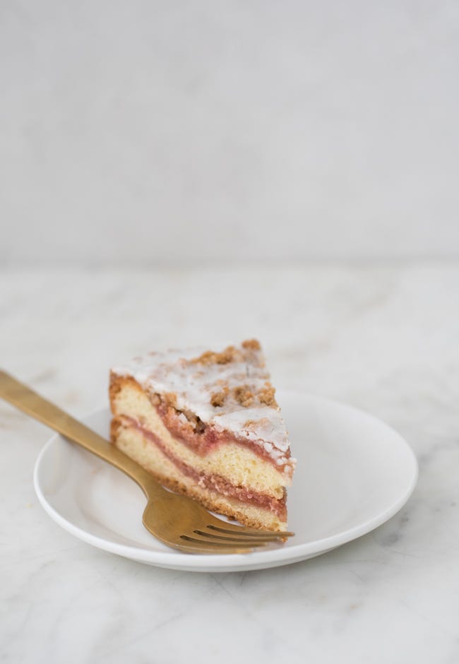 Strawberry Rhubarb Streusel Coffeecake