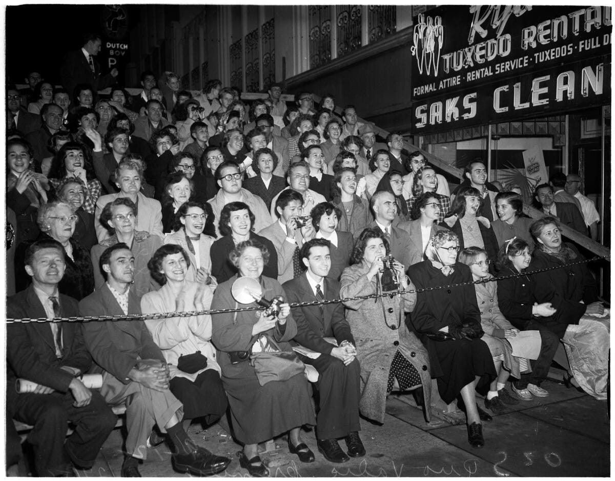 A happy cinema audience at a special premiere screening of Quo Vadis in 1951