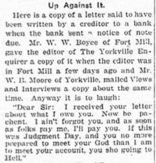 a snippet of a humorous letter published in the yorkville enquirer on friday february 4th, 1921