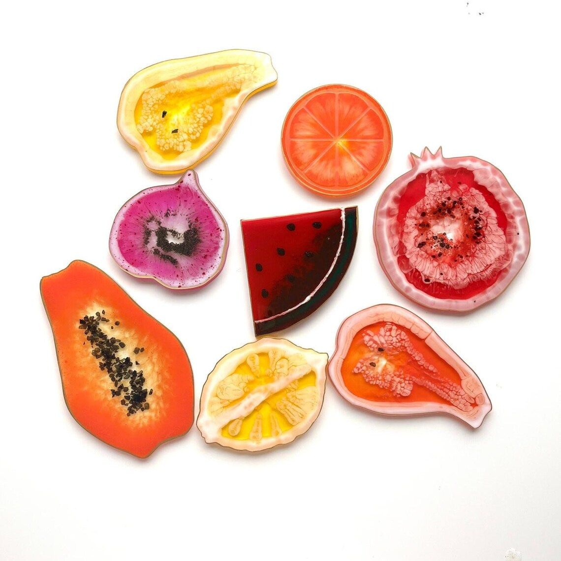 Handmade Drink Coasters Fruits Set Summer Fruit Resin 9 Peaces