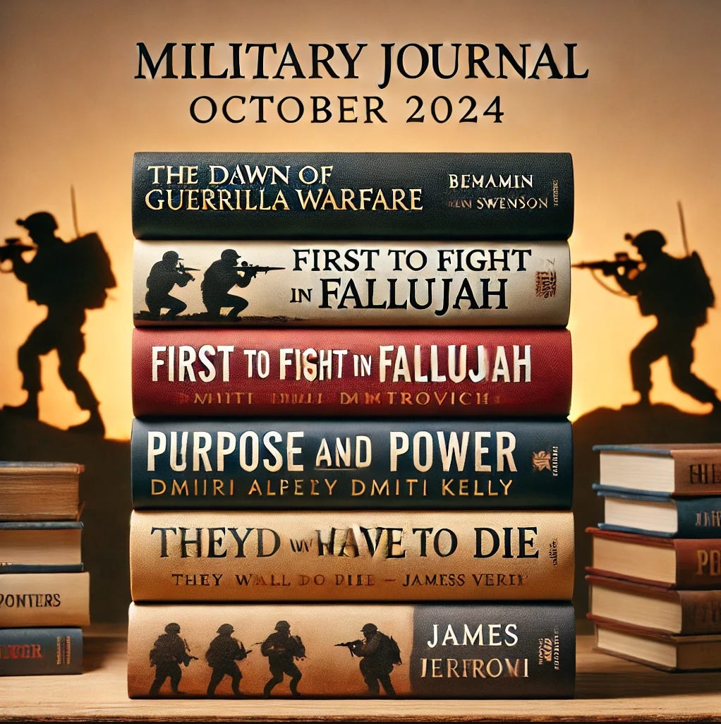 AI image of a stack of books for the Military Reading Room October 2024 Military Journals