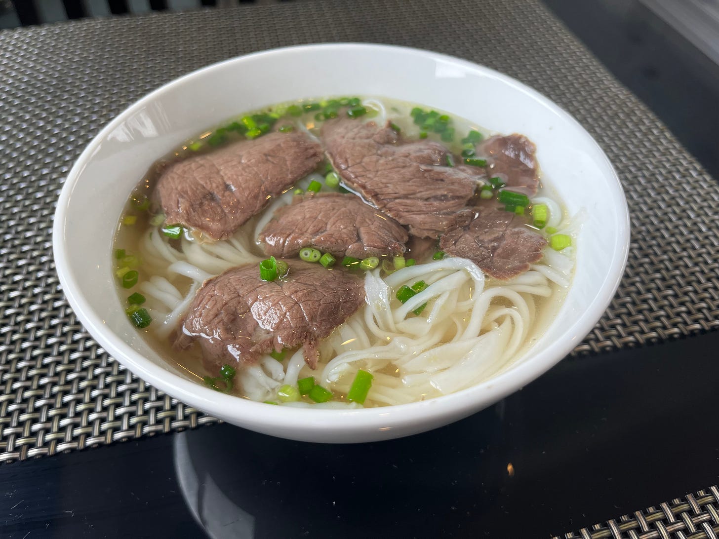 the hotel breakfast included fresh beef noodle soup with the most fragrant broth