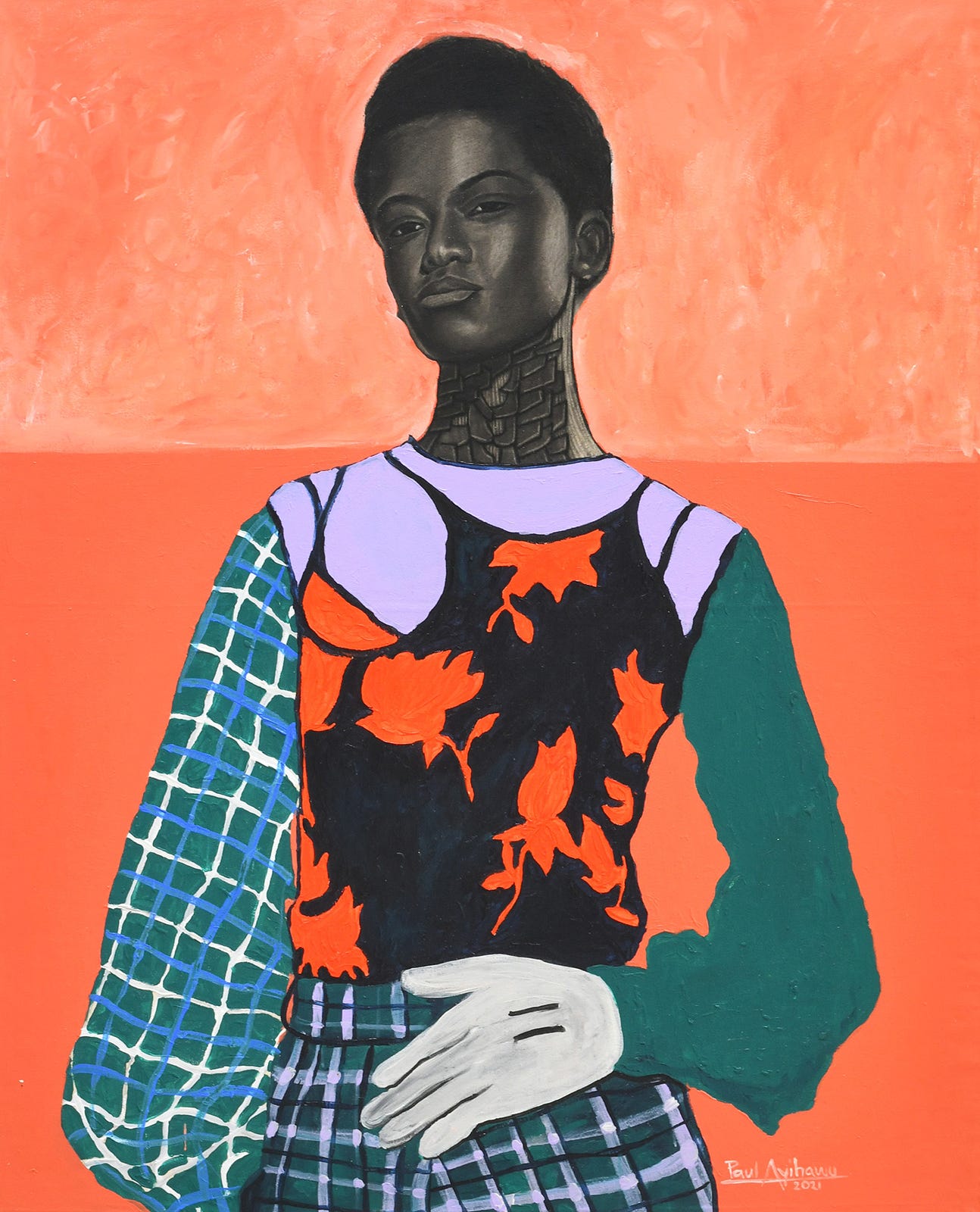 Side-profile painting by Paul Ayihawu with soft lines and contrasting colors. Symbolic of witnessing others change while being unable to meet them at their new emotional depth—a visual metaphor for diverging friendship paths.