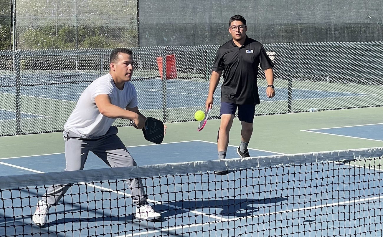 Pickleball players get in a game at Brengle Terrace Park on Tuesday. The City Council approved converting two tennis courts into eight pickleball courts during Tuesday’s City Council meeting. Steve Puterski photo