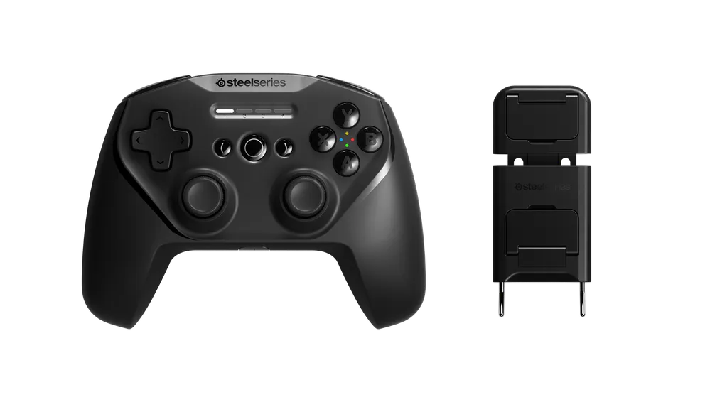 
 The Stratus+ controller alongside the mobile phone attachment.
 