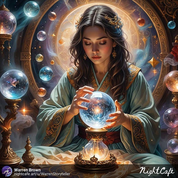 Woman with a crystal ball seeing the future.