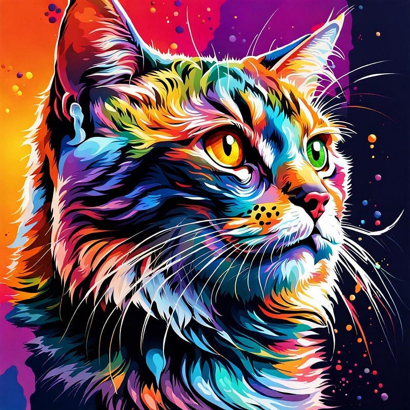 Cat’s face in technicolour, art