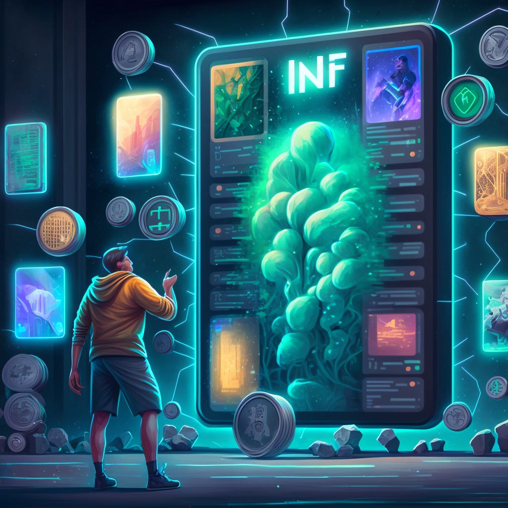 Visual representation of an NFT (Non-Fungible Tokens), such as a screenshot or illustration of an NFT on a blockchain.
