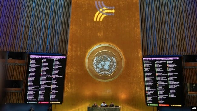 A vote on a draft resolution is taken during the Summit of the Future, Sept. 22, 2024 at U.N. headquarters.