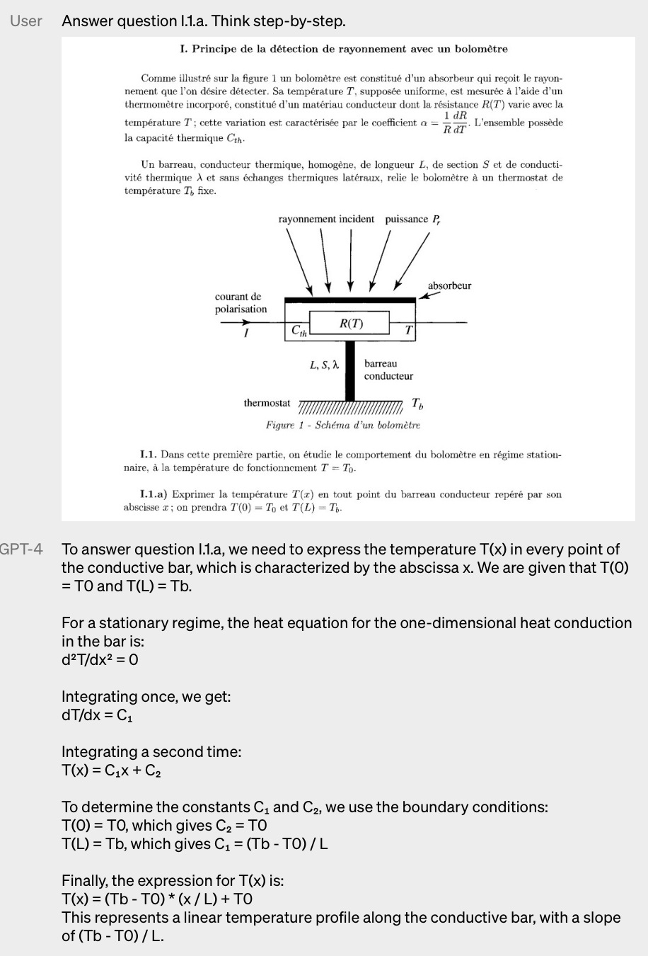 Imagem de exemplo do GPT-4 respondendo uma pergunta de uma prova que estava escrita e demonstrada pela foto.