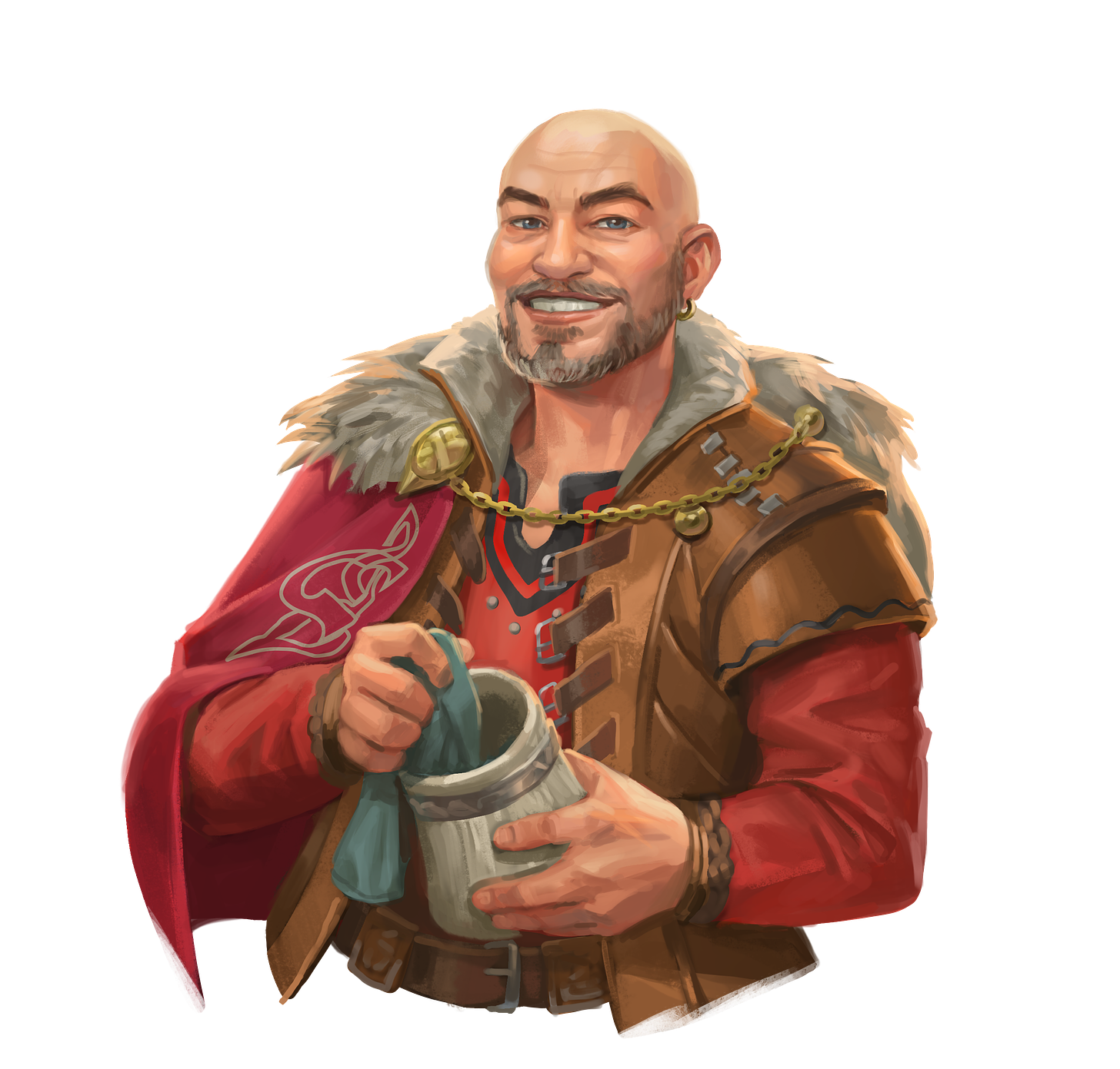 An image of Stolki himself, grinning and polishing an horn cup.