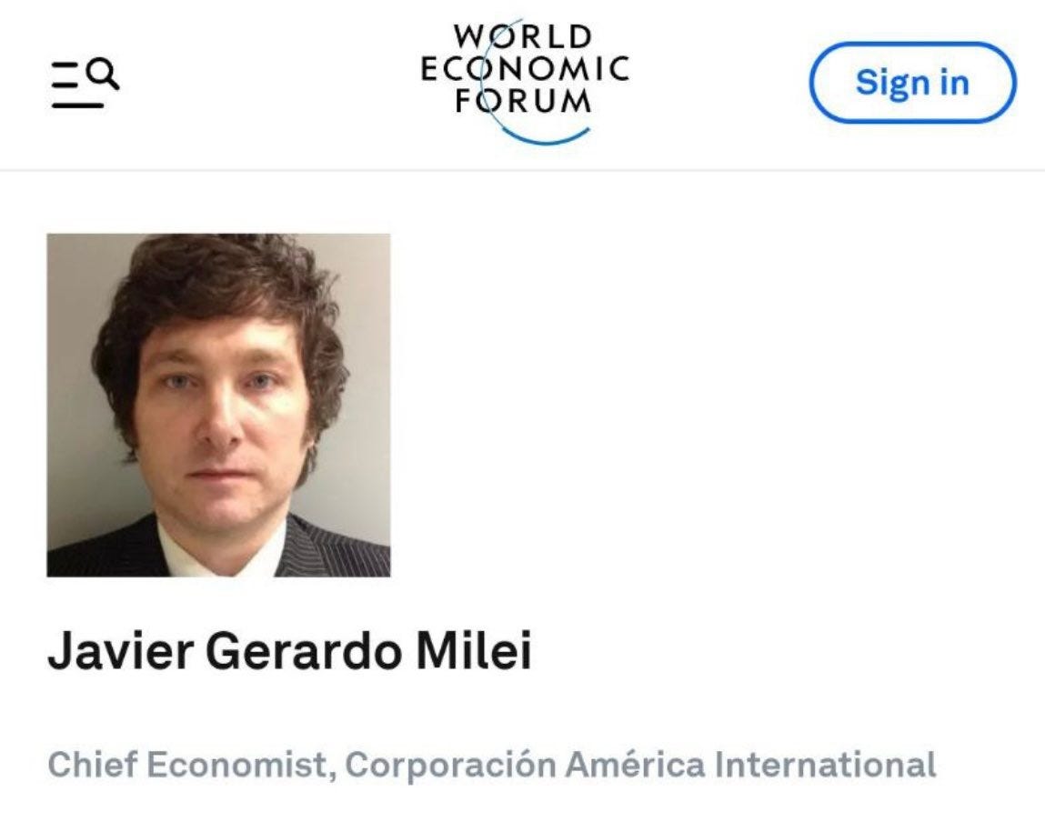Just.A.Thought 💭 on X: "Javier Milei is literally a TV celebrity that is  WEF-affiliated. He's a mask-wearing Zionist who supports throwing more  money at Israel and Ukraine; and people think this is