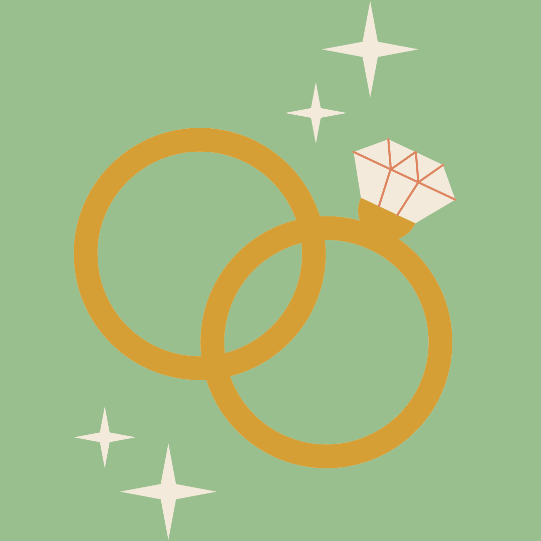 Illustration of two linked wedding rings.