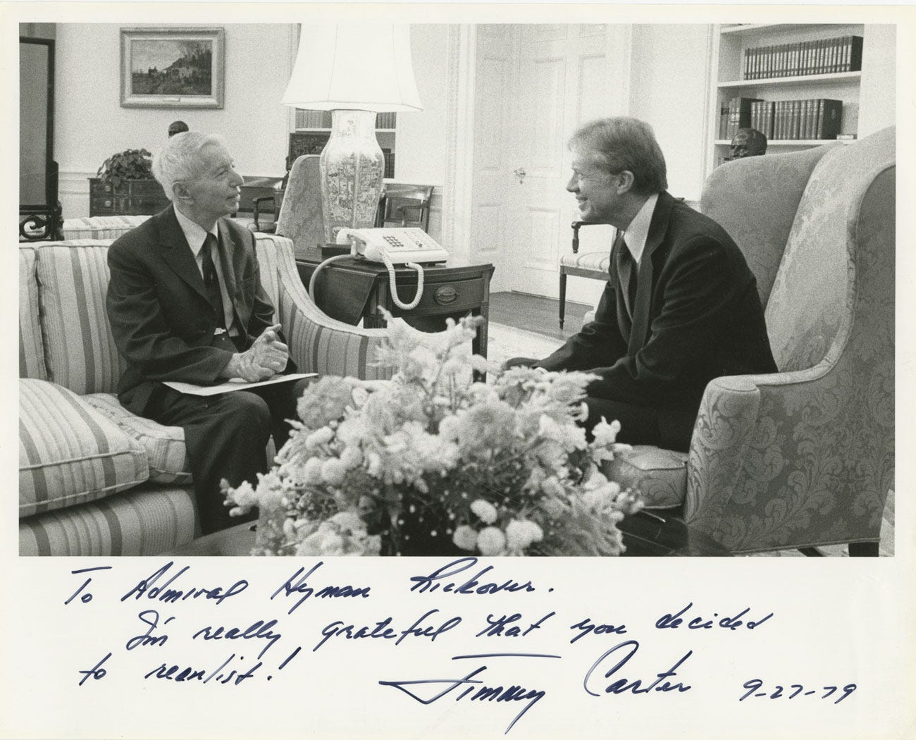 Sold - President Jimmy Carter Inscribes and Signs a Photograph to the Father of the Modern Navy, Adm. Hyman Rickover | The Raab Collection Sold - President Jimmy Carter Inscribes and Signs a Photograph to the Father of the Modern Navy, Adm. Hyman Rickover | The Raab Collection