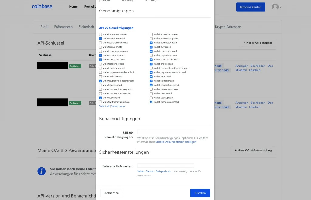 Coinbase API Genehmigungen Steuer