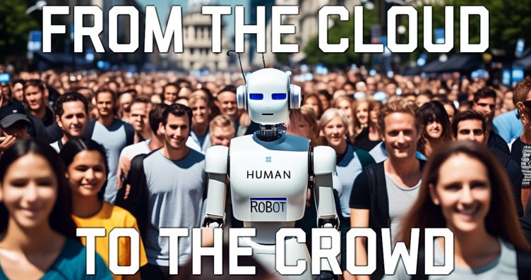 Figure 1. A Robot's attempt to blend in with a human crowd. Image credit: Stable Diffusion XL