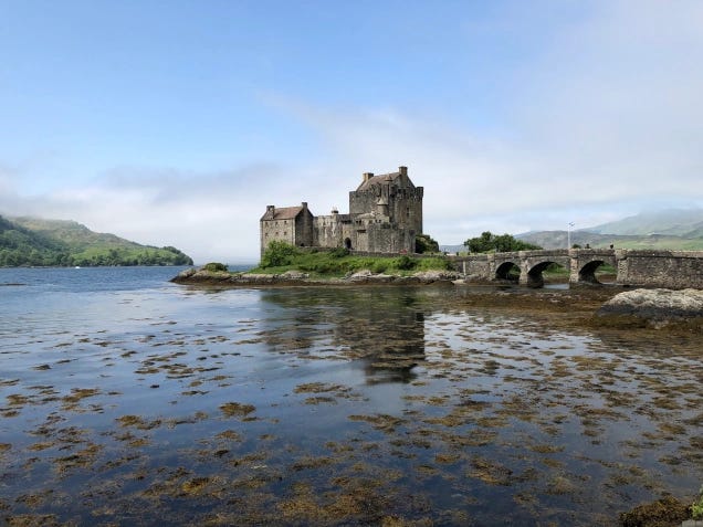 Eilean Donan castle with sunny blue skies