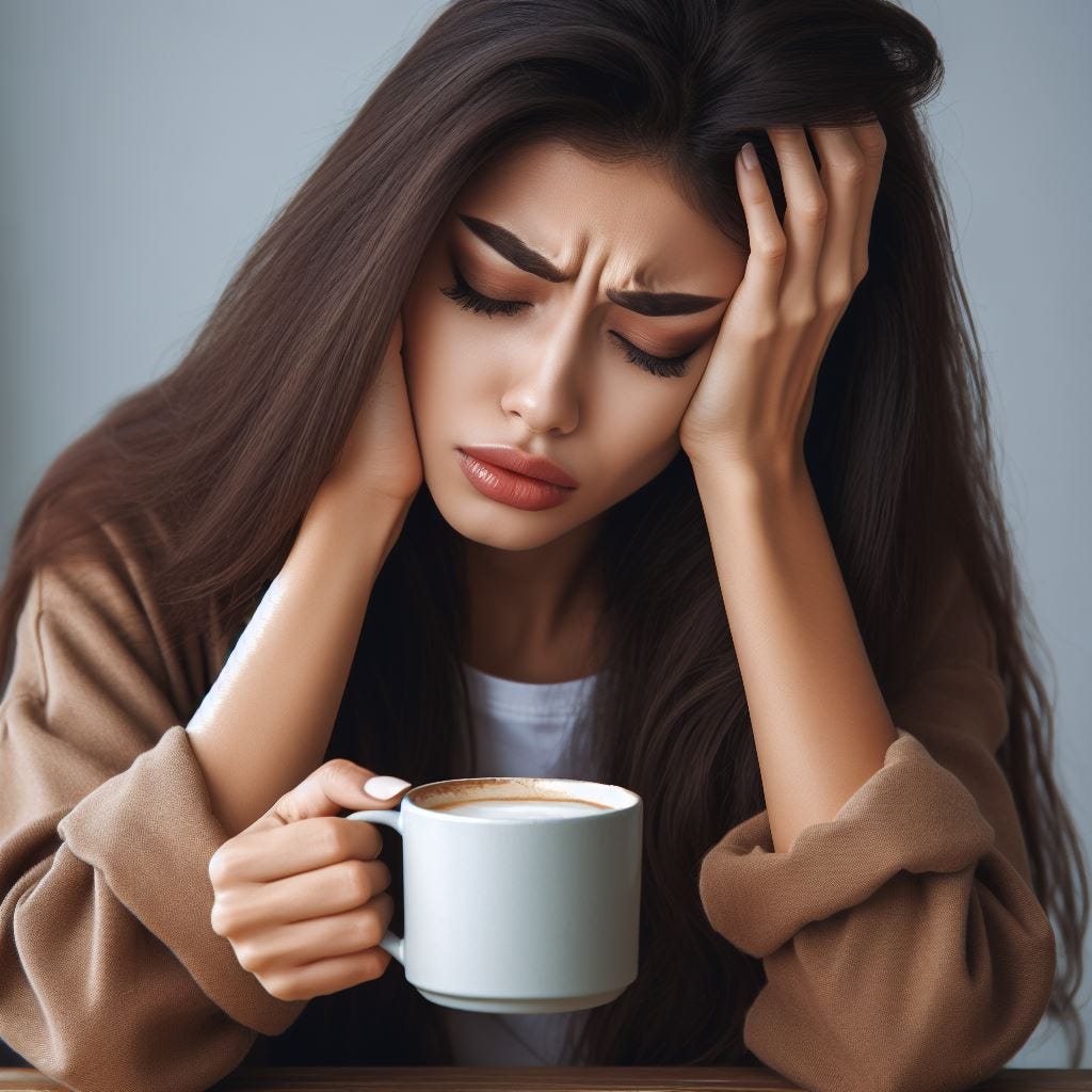 Three handed woman with headache. Image by Bing