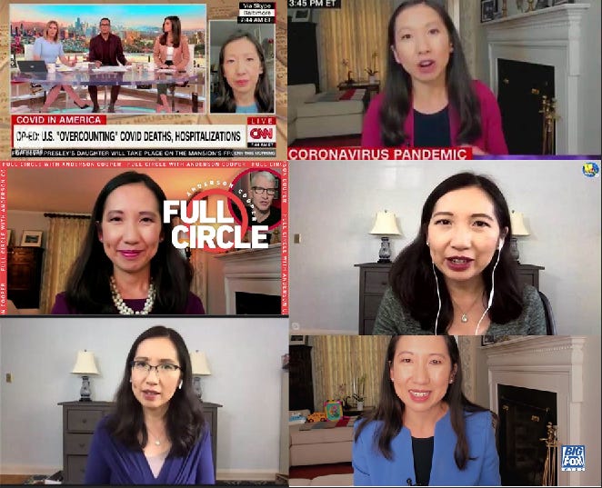 A compilation of Leana Wen's media appearances from the comfort of her own home.