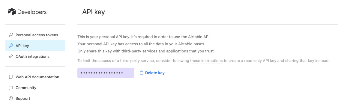 Product Release Notes Airtable API Key