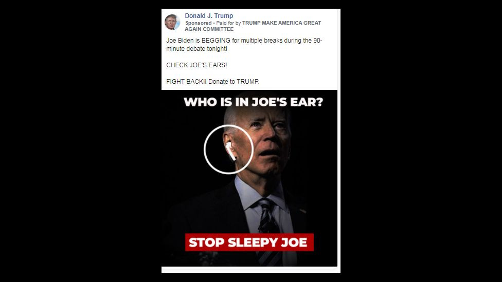 Trump ads push baseless Biden earpiece conspiracy - BBC News
