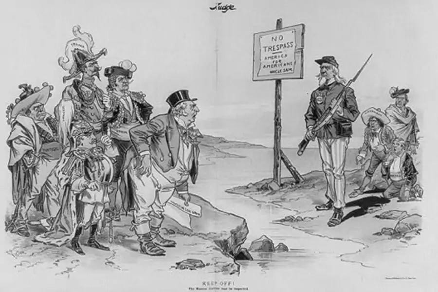 Political cartoon depicting the Monroe Doctrine 