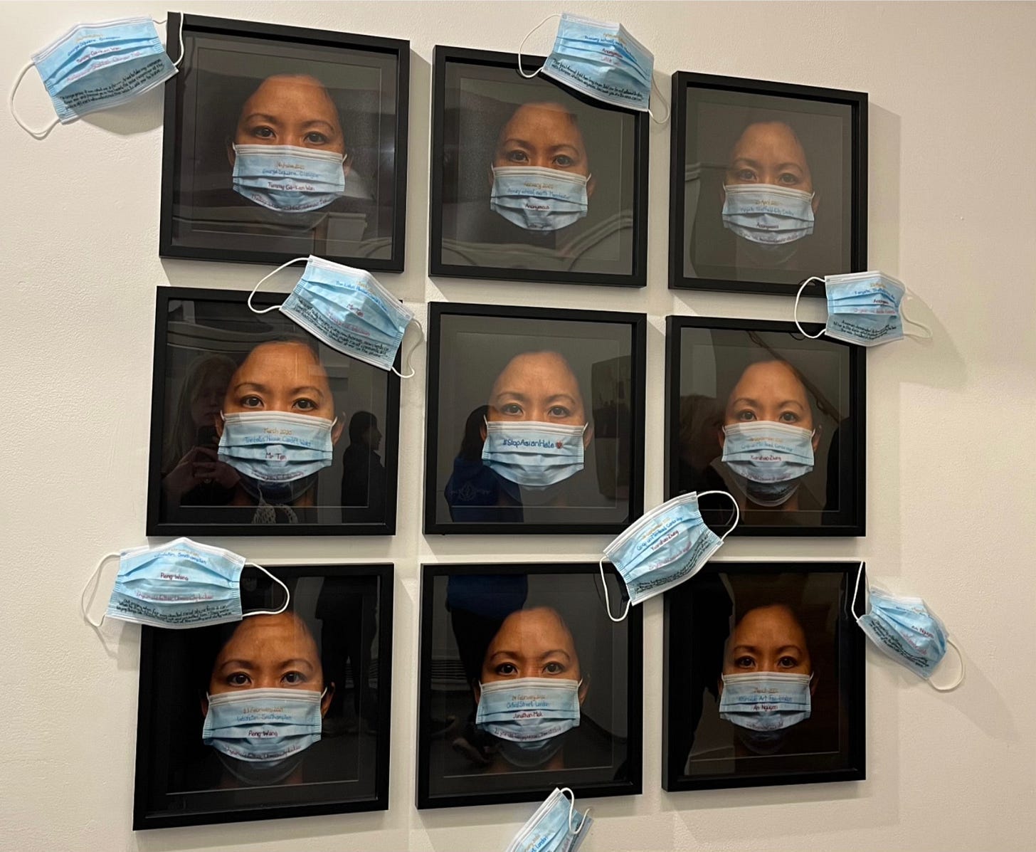 A group of framed photos of women wearing face masks

AI-generated content may be incorrect.