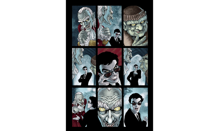 The finished page of the Good Omens graphic novel artwork.