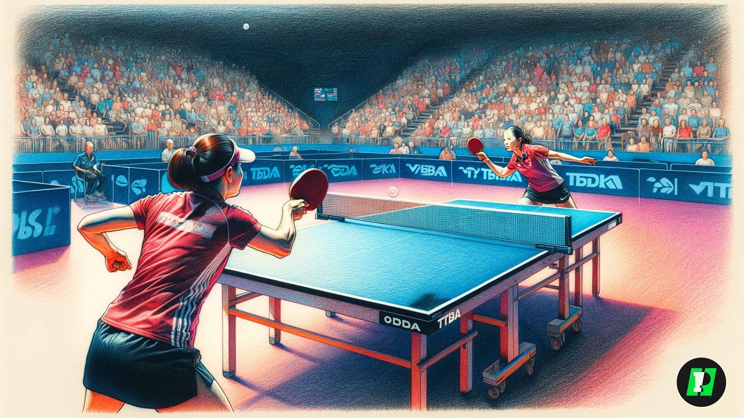 hand drawn image of two Asian ping pong players