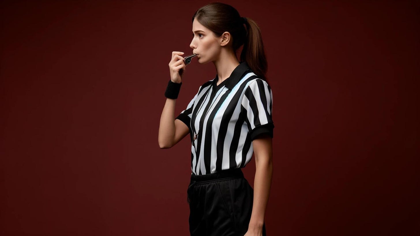 female referee blowing whistle 