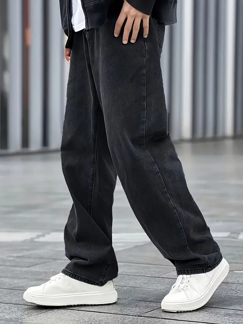 Men's Loose Fit Baggy Jeans Casual Street Style Comfy Denim - Temu Spain