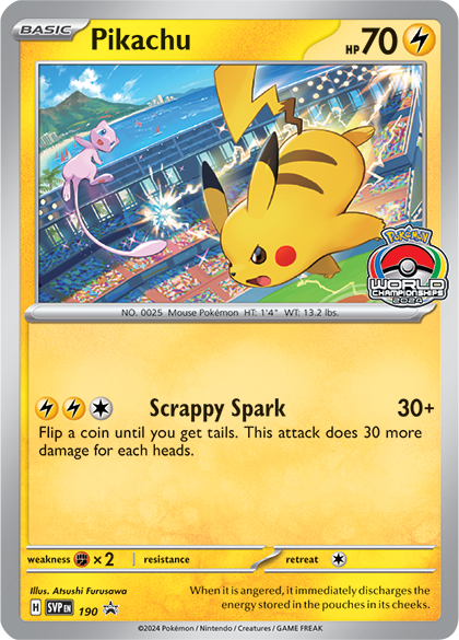 Get your hands on this awesome Pikachu promo card in celebration of the 2024 Pokémon World Championships at participating locations this August