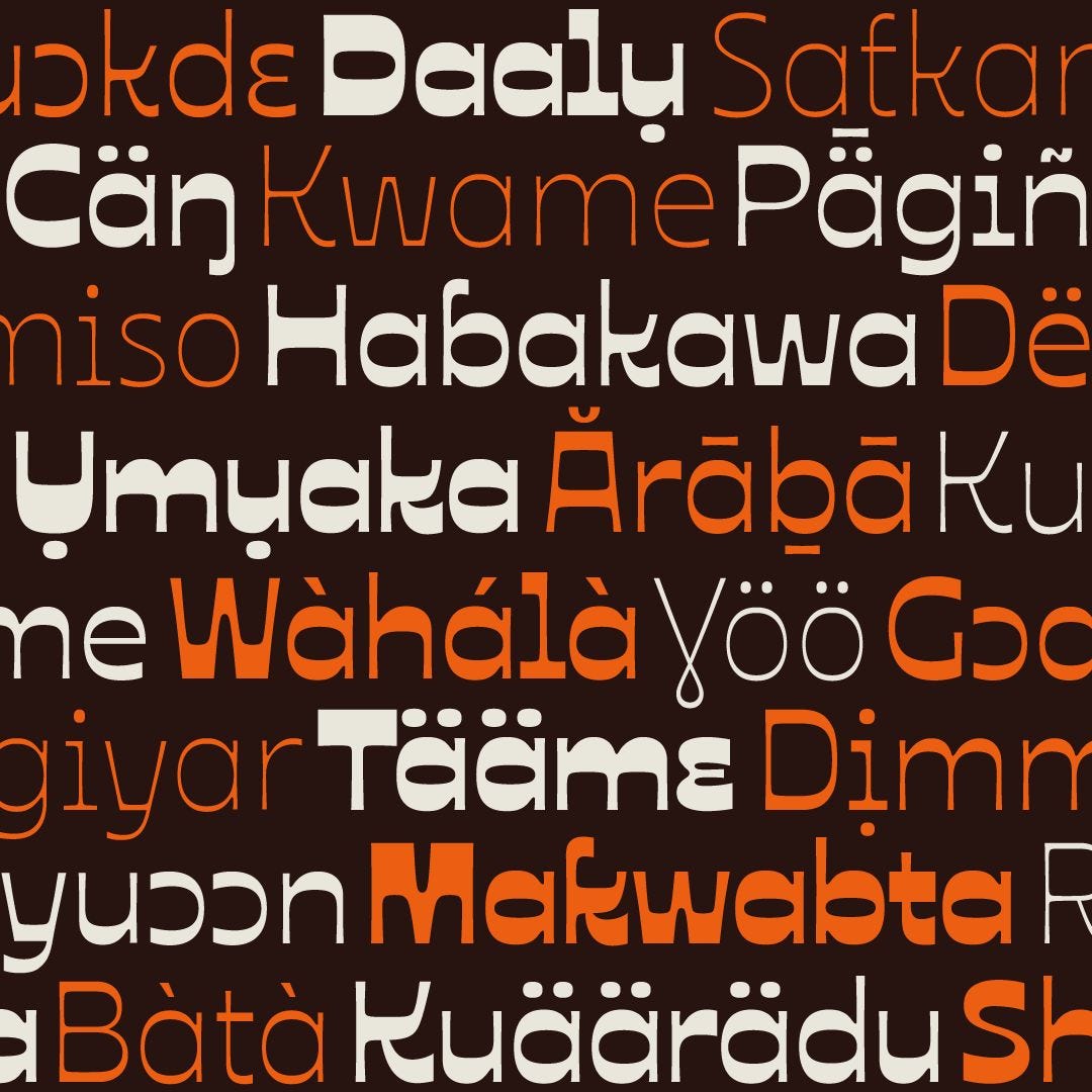 Ojuju, a san-serif typeface of an afro-grotesque style, created by Chisaokwu Joboson, a Nigerian-based brand and type designer.