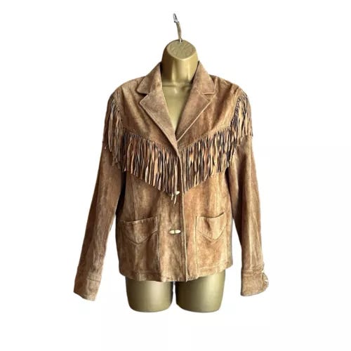 Vintage Ralph Lauren Suede Jacket Lauren-RL Fringe Western Tan Size M Women’s - Picture 1 of 22