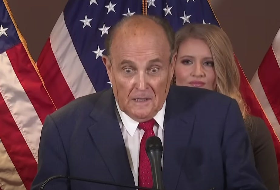 Rudy Giuliani at his hair-dye-melting presser