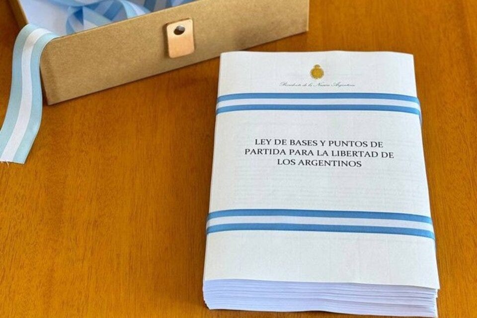 Milei envió al Congreso la ley ómnibus | "Ley de Bases y Puntos de Partida  para La Libertad de los Argentinos" | Página|12