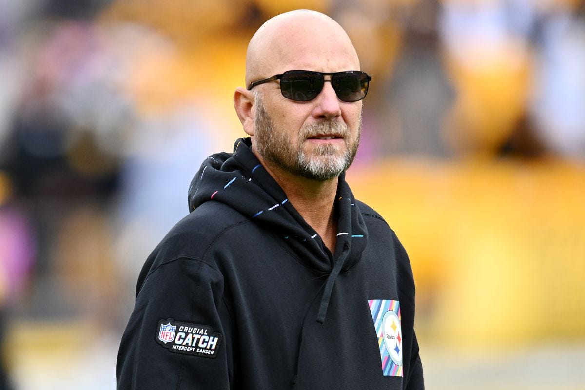 Pittsburgh Steelers offensive coordinator Matt Canada looks on prior to a game against the Baltimore Ravens at Acrisure Stadium on October 08, 2023 in Pittsburgh, Pennsylvania.